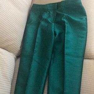 Talbots Dupioni Silk emerald green ankle pants.